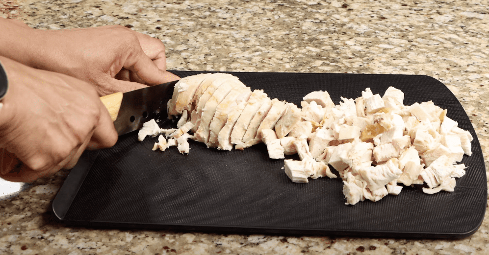 cutting the rotisserie chicken 